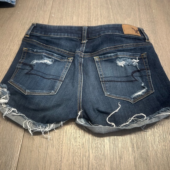 American Eagle Outfitters Dark Blue Distressed Jean Shorts - Picture 2 of 3